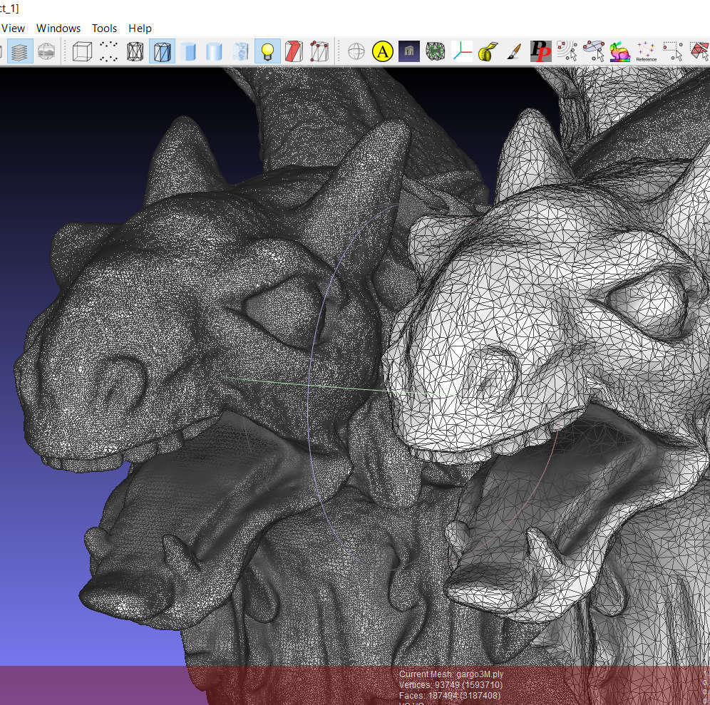 Editing the 3D mesh obtained after processing the scanned data.