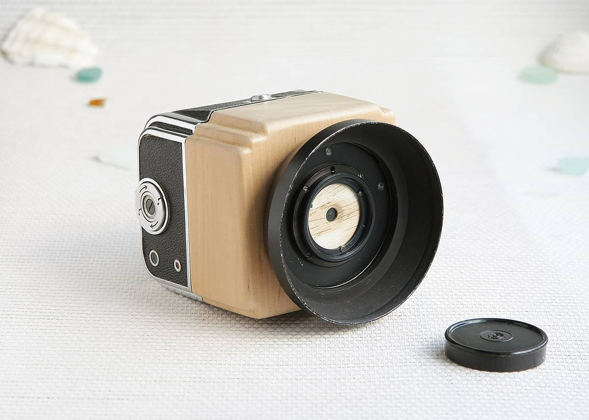 A pinhole camera made from driftwood.