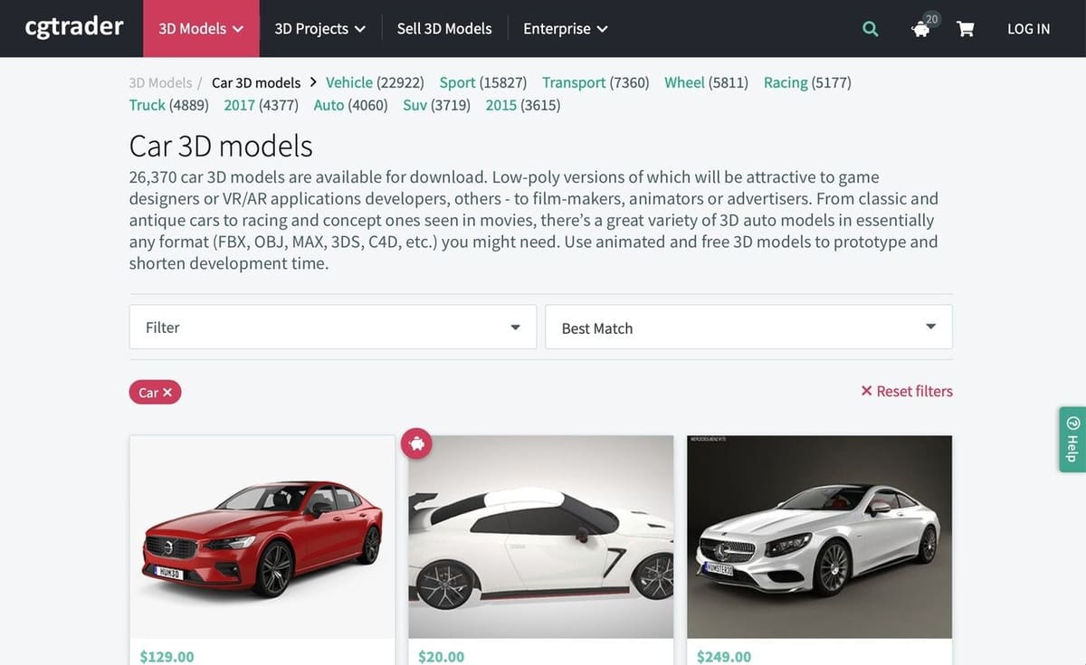 A screenshot of CGTrader's website.