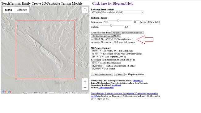 Creating a STL model of terrain using Touch Terrain.