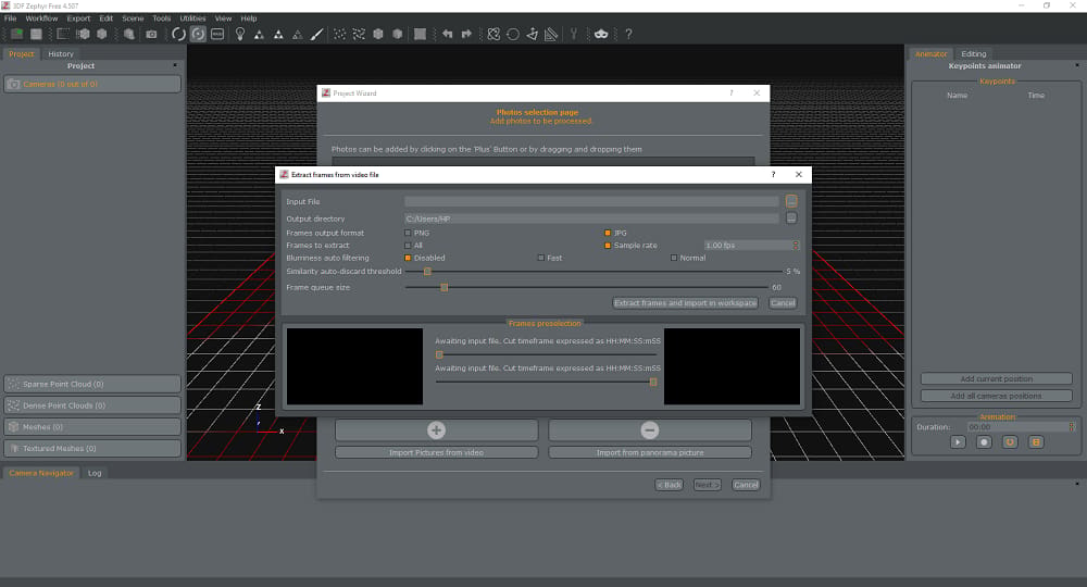 3D Zephyr allows you to capture several key pictures from one video.