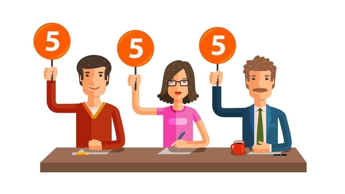 Graphic element showing three judges
