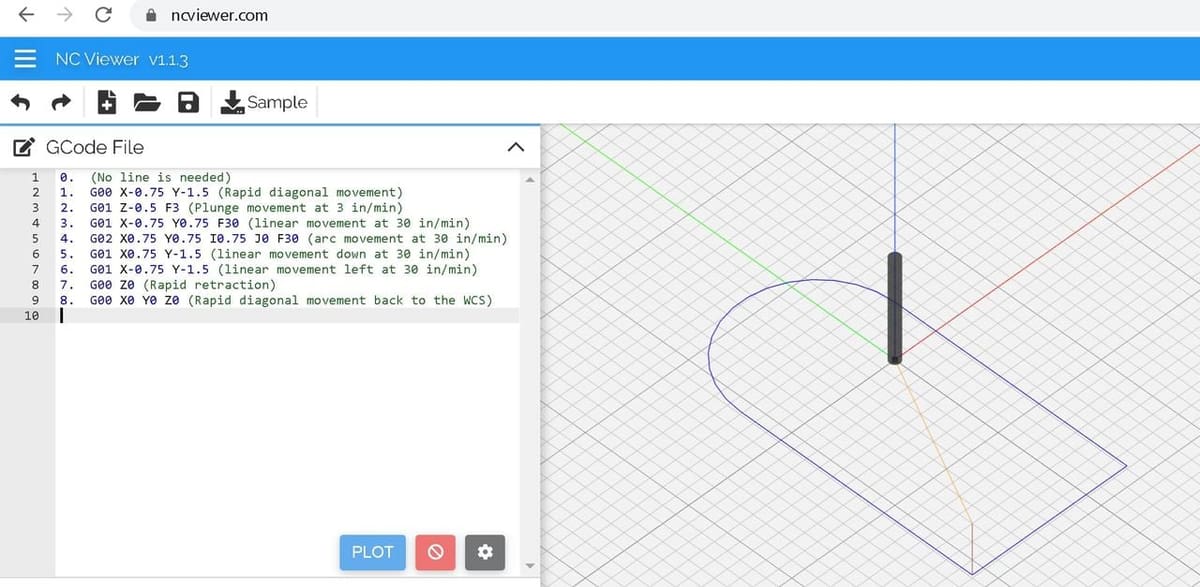 A simulation of the written G-code