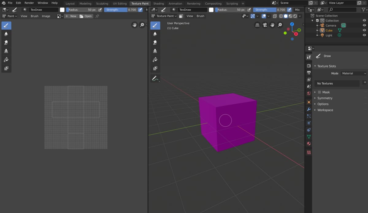 A cube in Blender with no textures applied