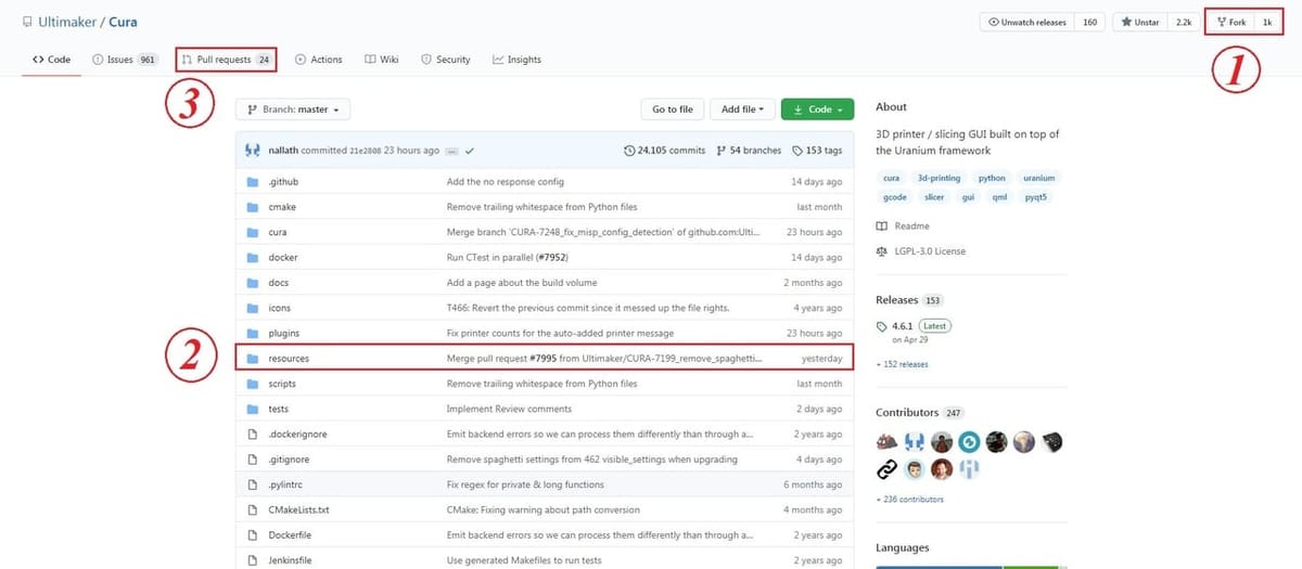 Cura's GitHub page, where all the magic happens