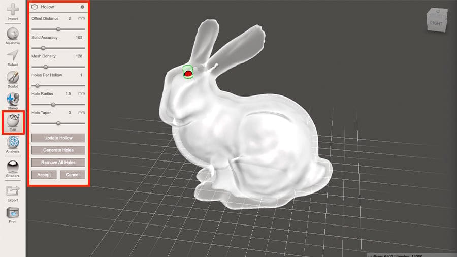 Meshmixer has a special tool designed for hollowing models and creating escape holes