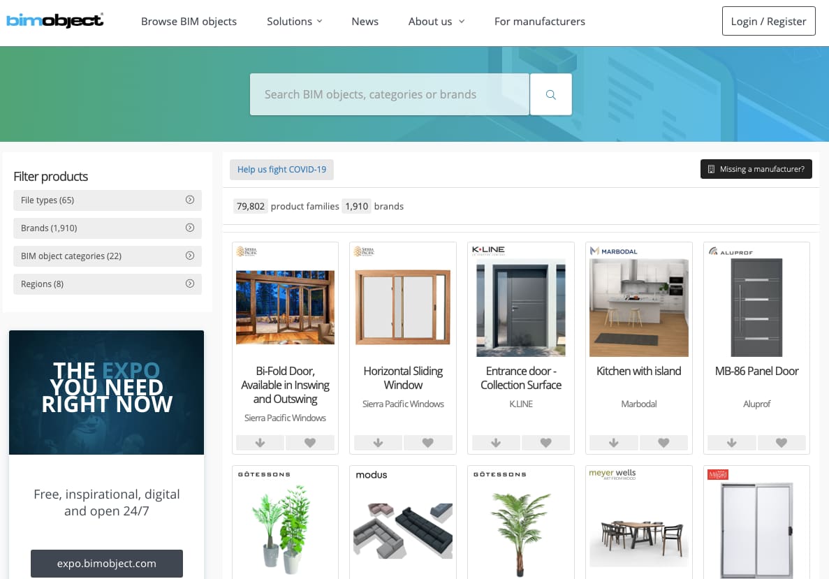 BIMobject has a particularly large range of, well, BIM objects