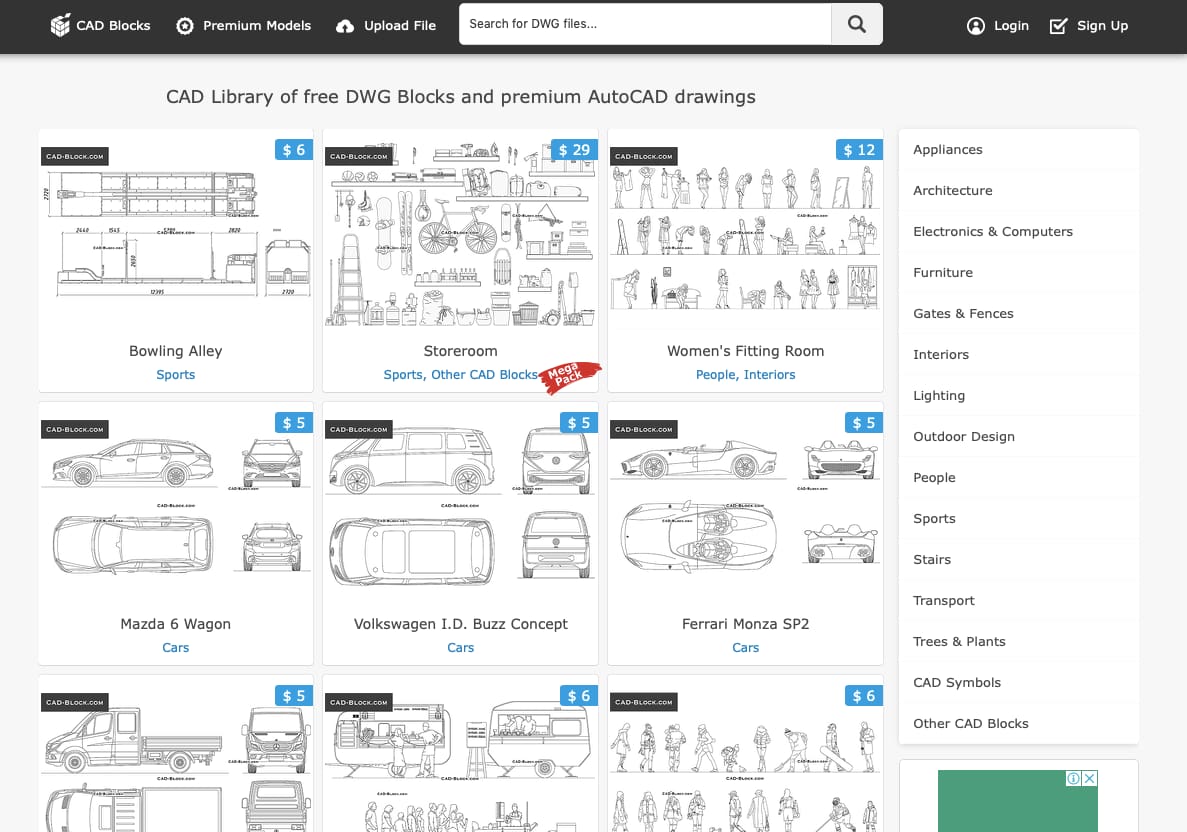 CAD Blocks has some quality collections of AutoCAD drawings