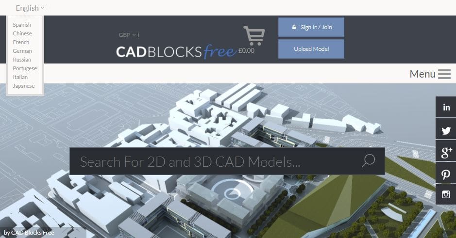 CAD Blocks Free is available in eight languages other than English