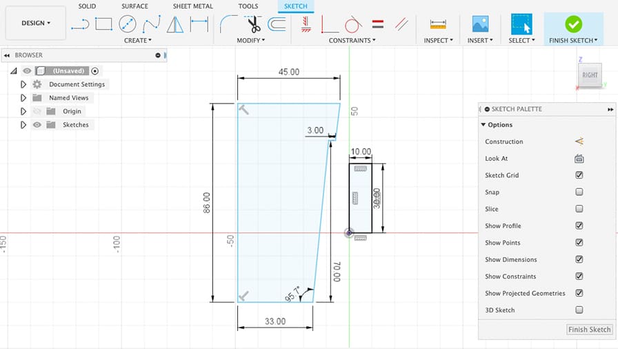 Sketch dimensions for the planter and the wood strip where it will be mounted