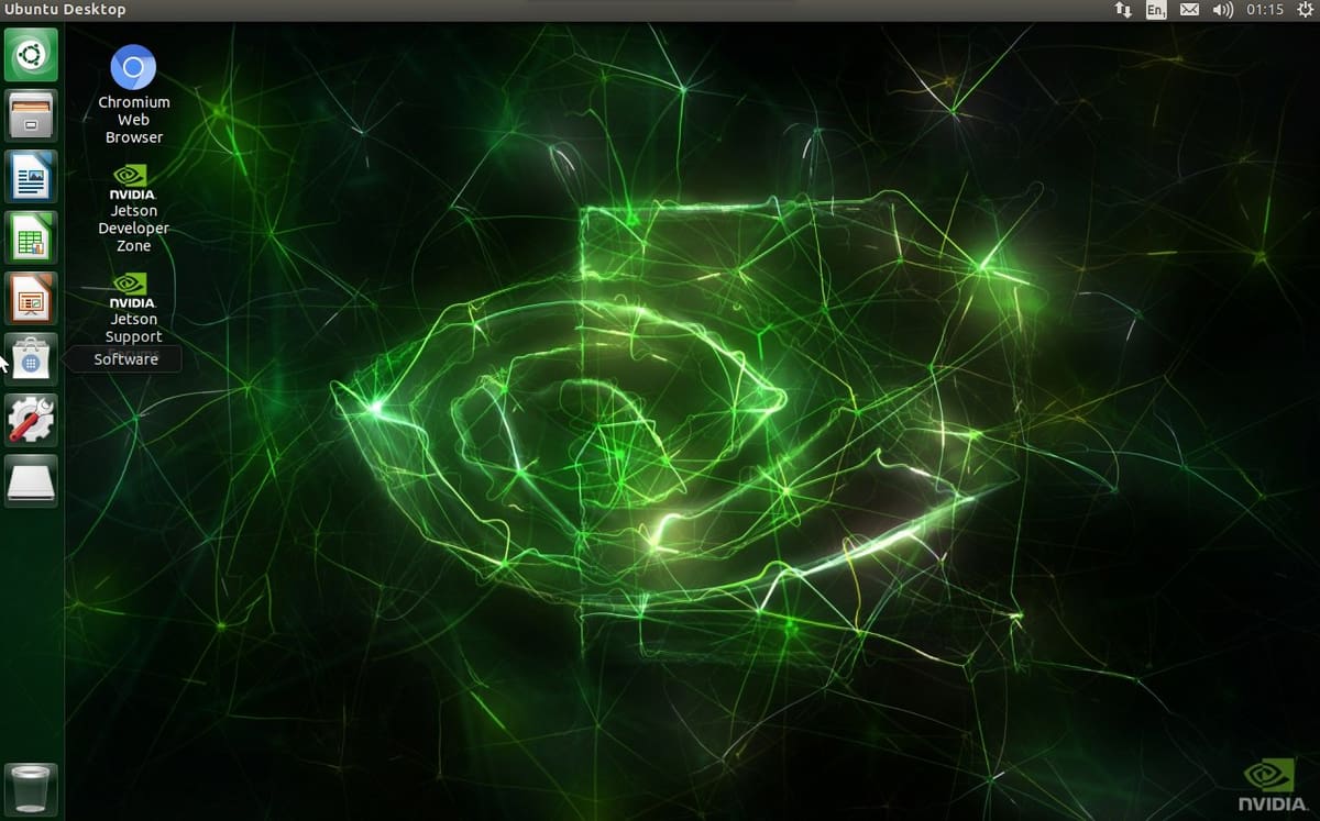 The Jetson Nano over VNC with a shortcut to Chromium web browser available.