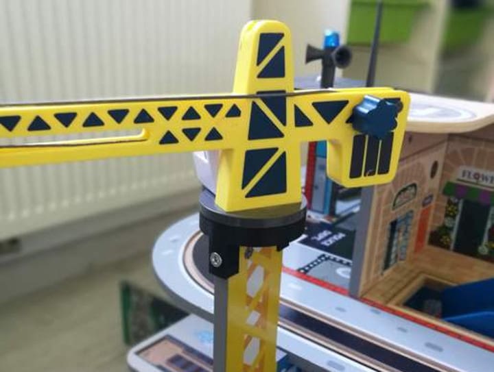 This crane makes a fun wooden train set accessory
