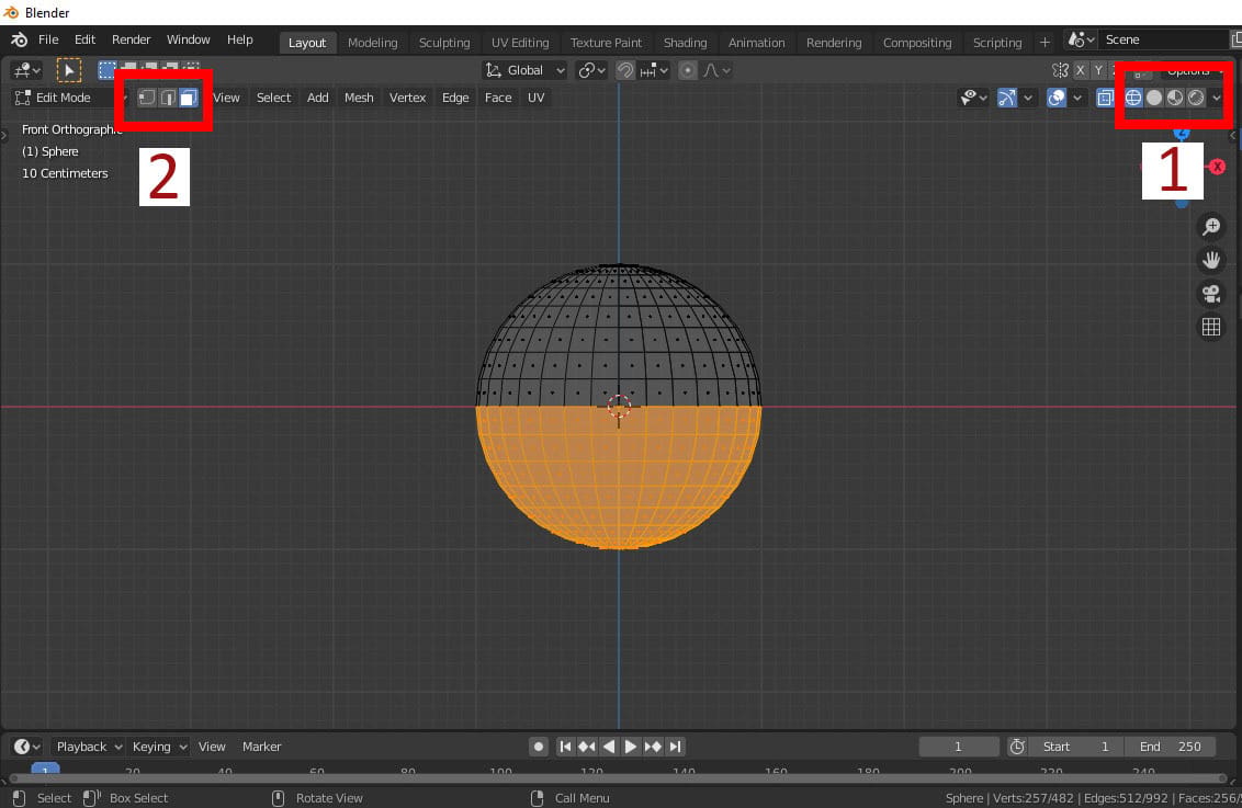 Select ages, vertices or faces by changing the selection mode