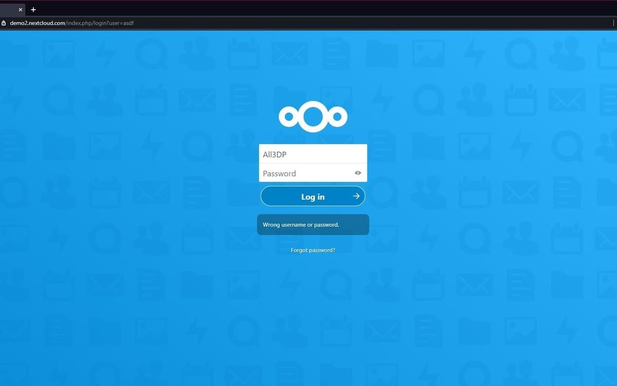 Logging into the Nextcloud Demo site