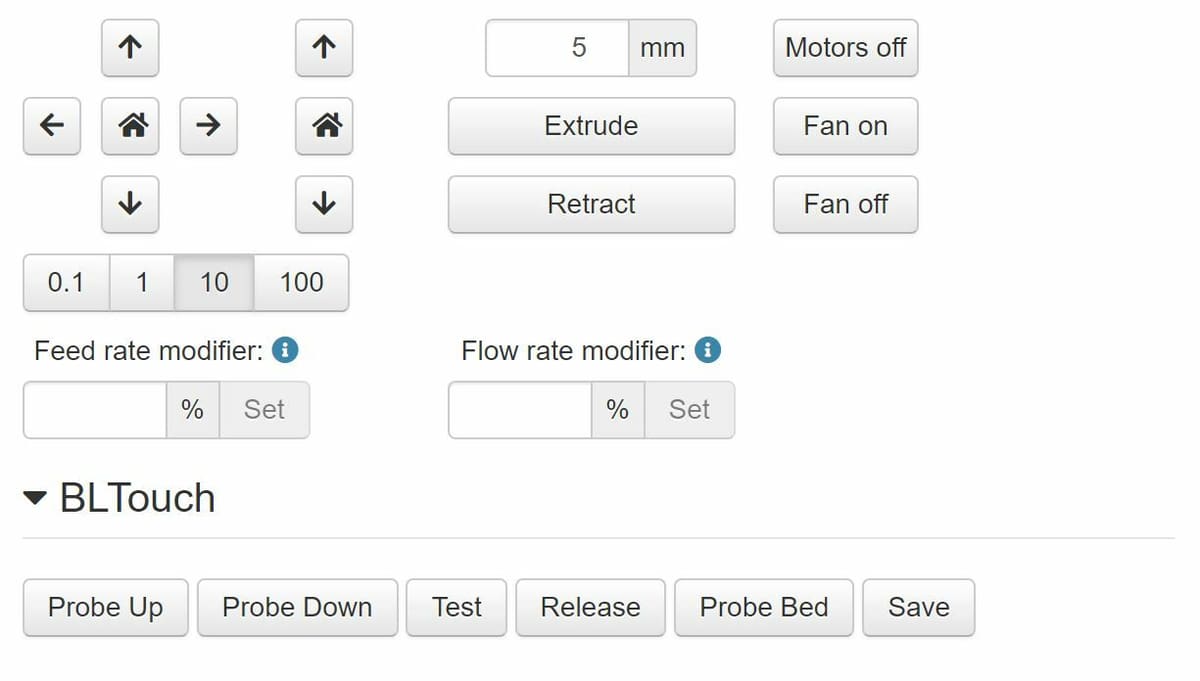 The OctoPrint-BLTouch plug-in allows you to control your BLTouch probe from OctoPrint's interface