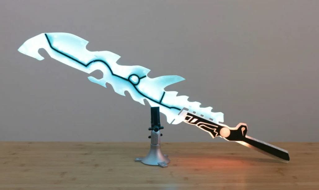 This Zelda Guardian Sword uses over 90 NeoPixel lights and has a length of 34 inches