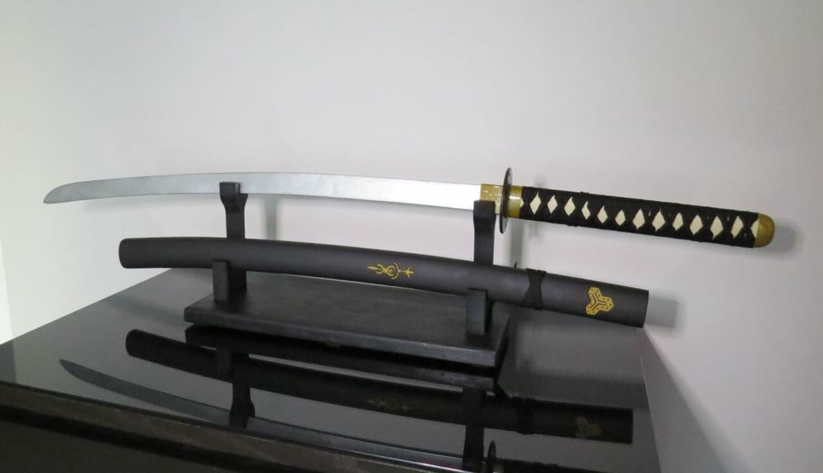 This project includes a katana sword, a sheath, and a display stand