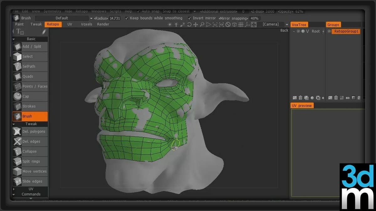 3DCoat's strength lies in its automatic retopology