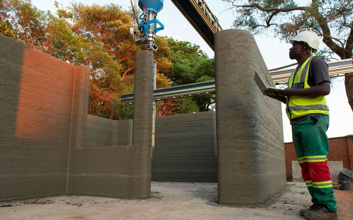A 3D printed house in Africa under construction