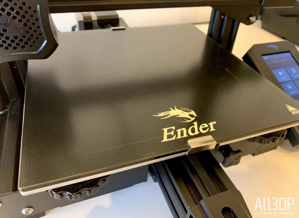 The Ender 3 V2 has a textured glass build plate