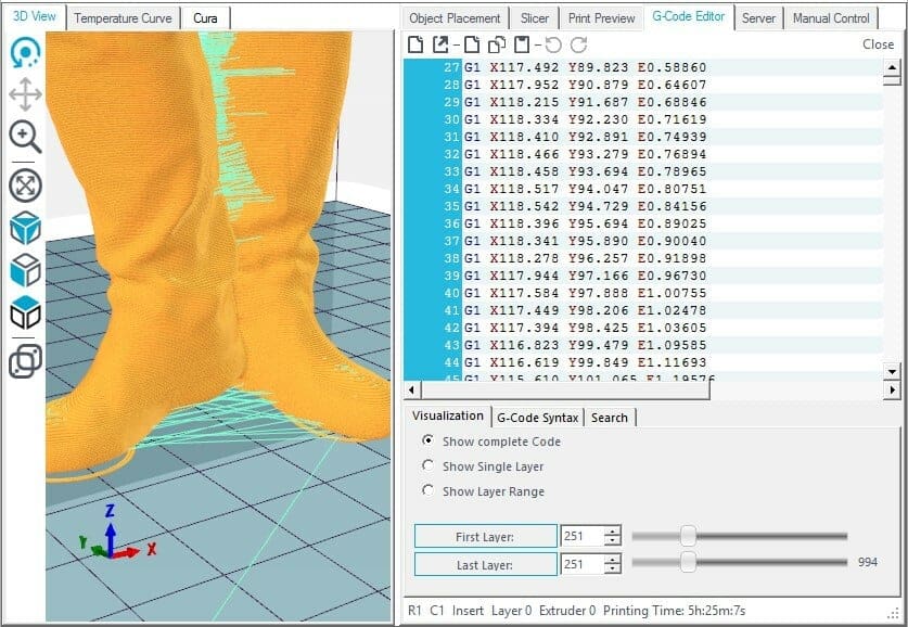 Repetier Host's G-code editor makes customizing your commands easy