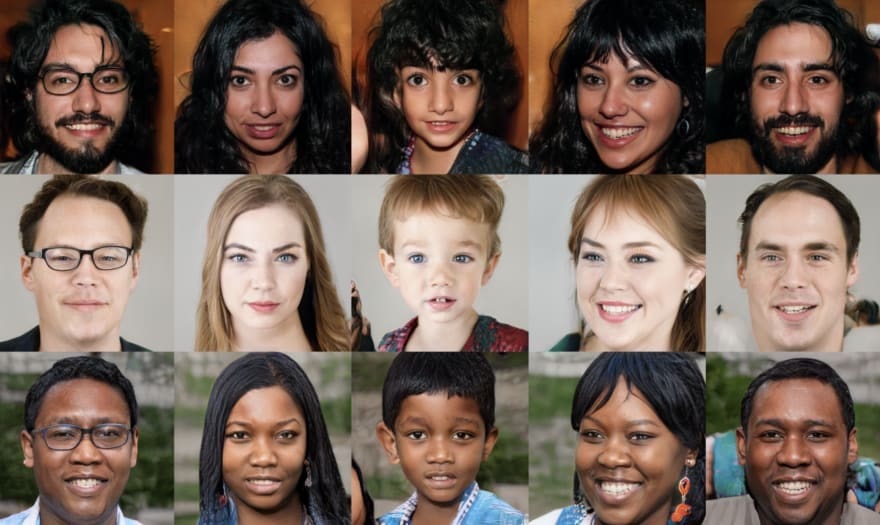 None of these faces are real! Look close and see the common features in each column