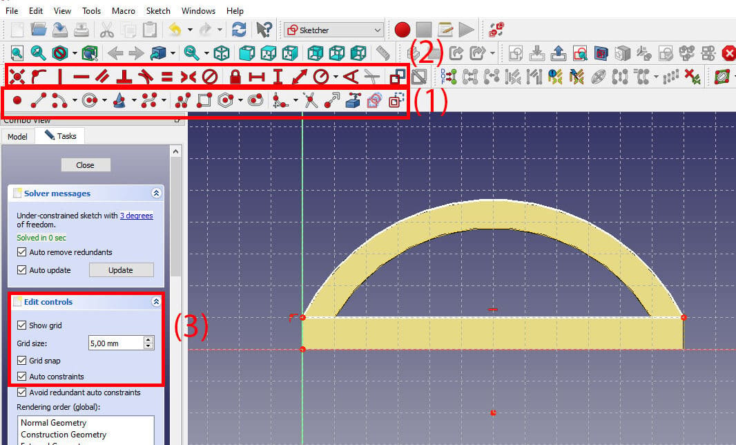 Sketch tools help you draw a 2D shape