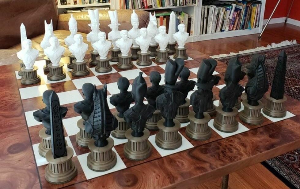 A stack of coins in each piece's base part helps weigh them down