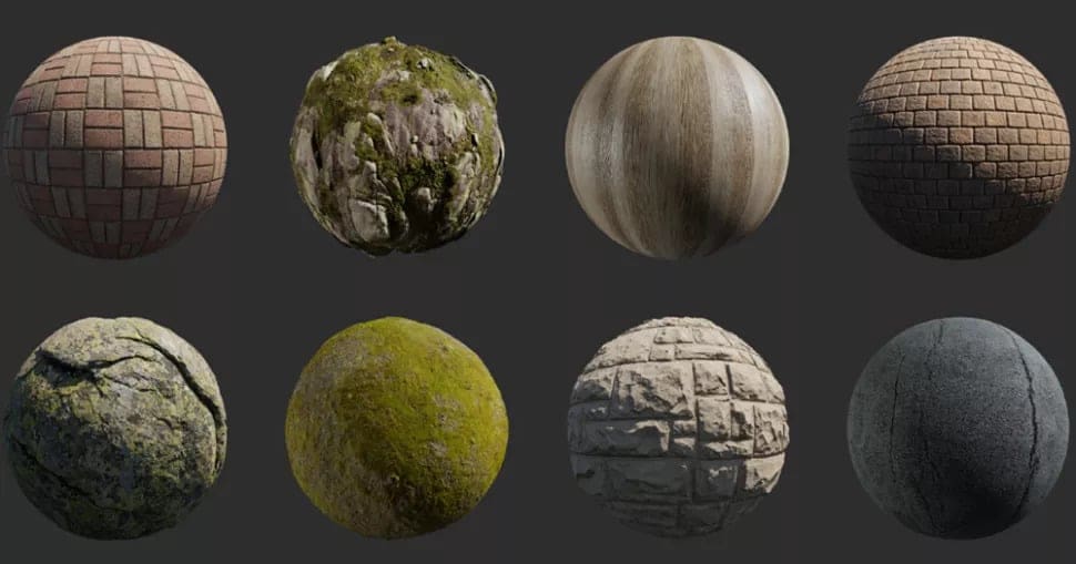 Identical spheres with different textures applied