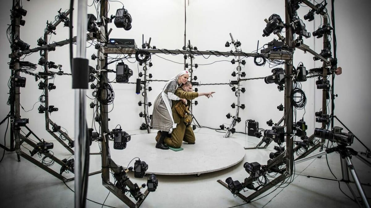 Professional services typically use photoframmetry rigs for the scanning process