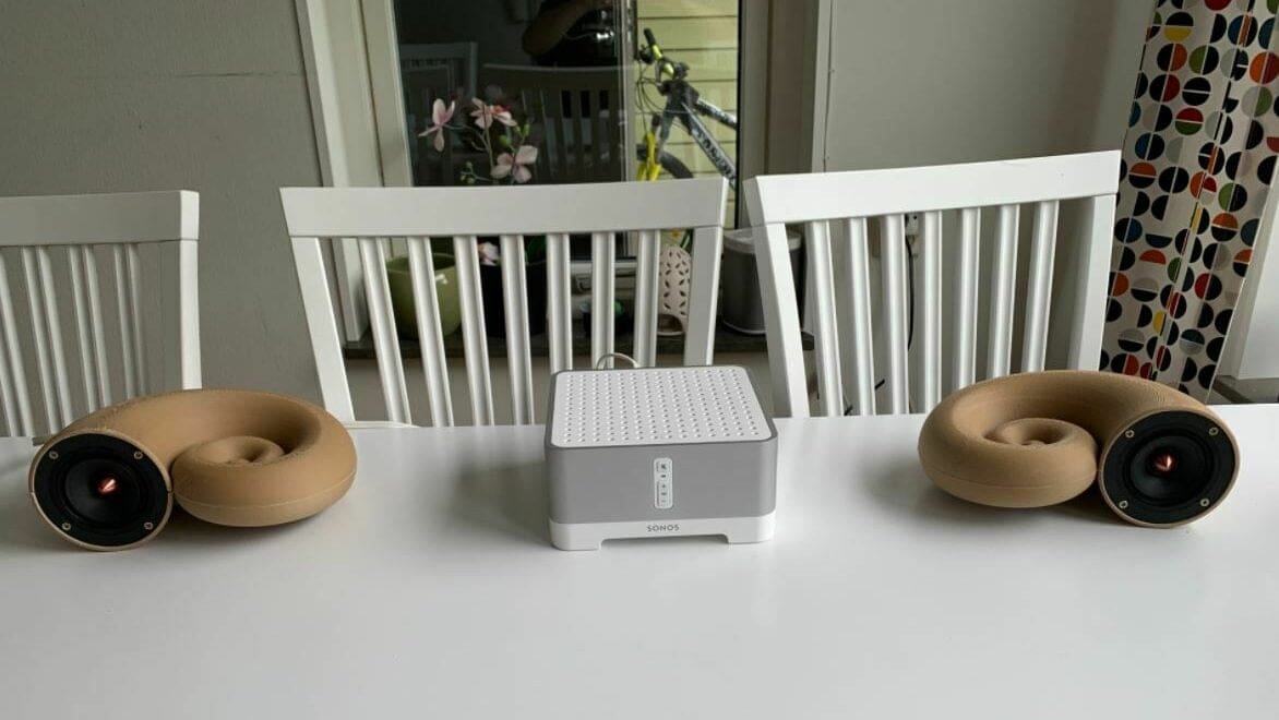 These Spirula speakers are made up of 24 3D printed parts each