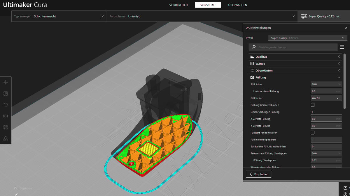 Der Würfel-Füllmuster bietet Formbeständigkeit und ist eine großartige Option für die meisten 3D-Drucke