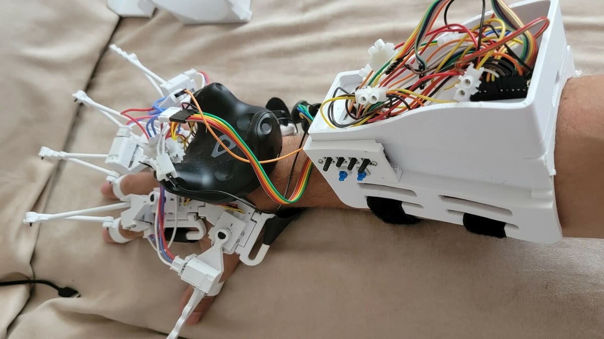 A futuristic-looking gaming controller exoskeleton perfect for VR