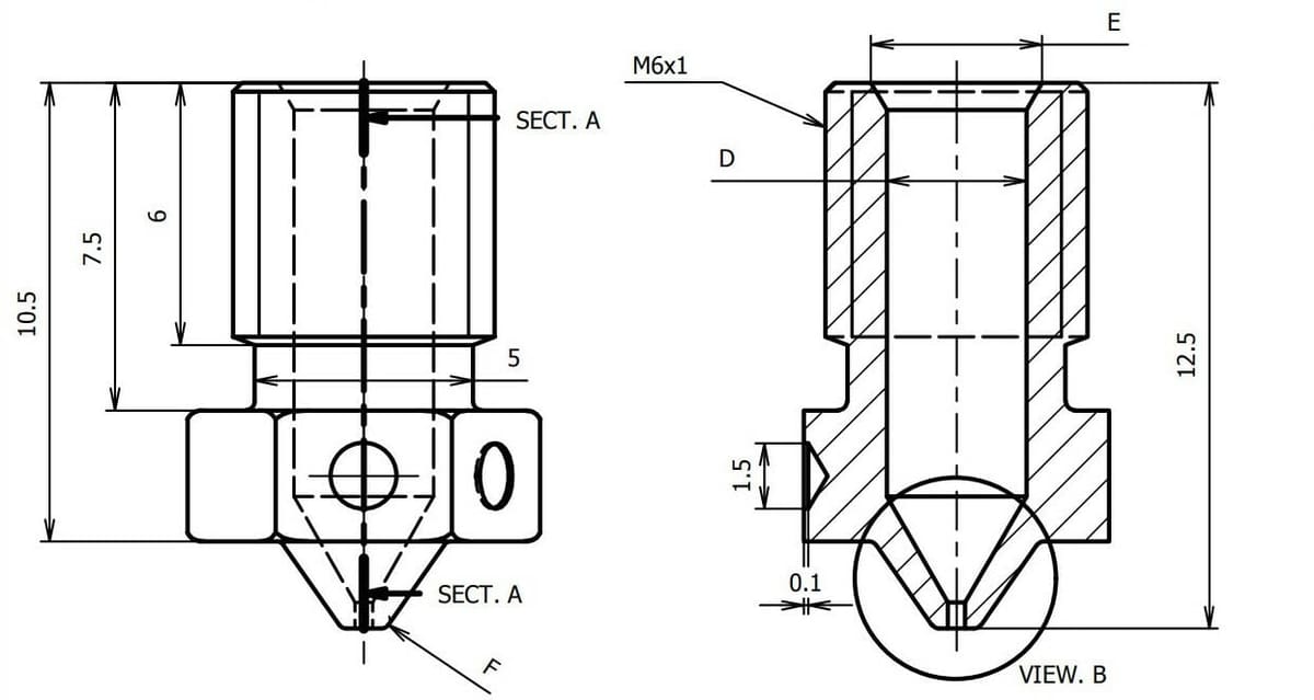 The drawings of the E3D V6 nozzle internals
