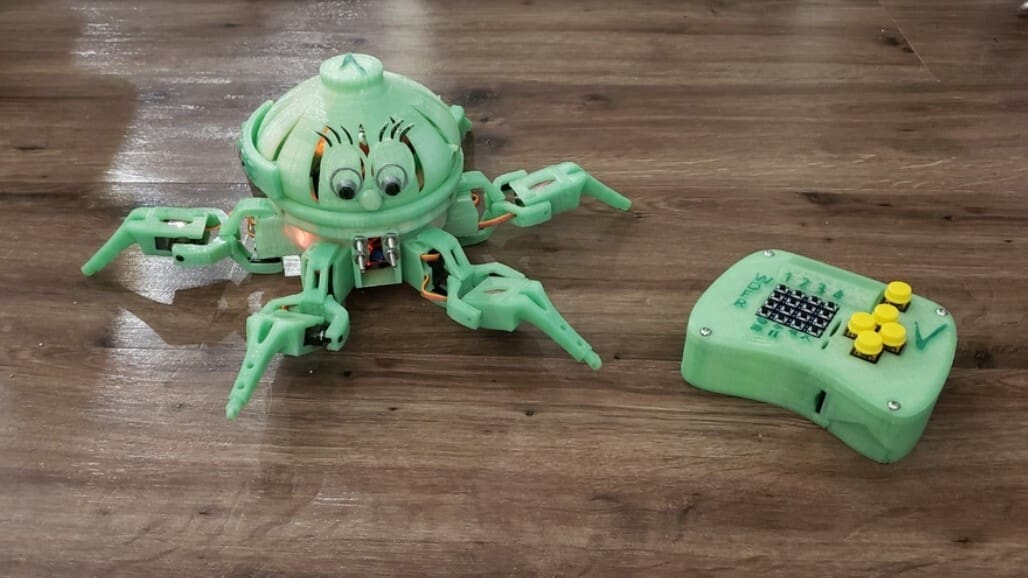 This robot looks like an octopus and walks like a spider but has six legs