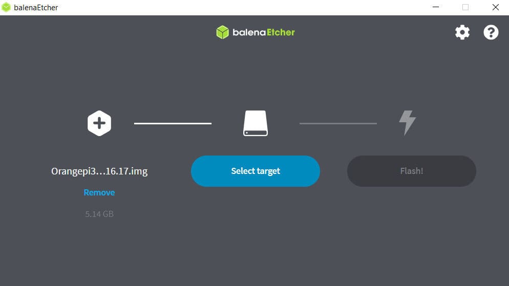 BalenaEtcher follows a 3-step setup to flash the SD card