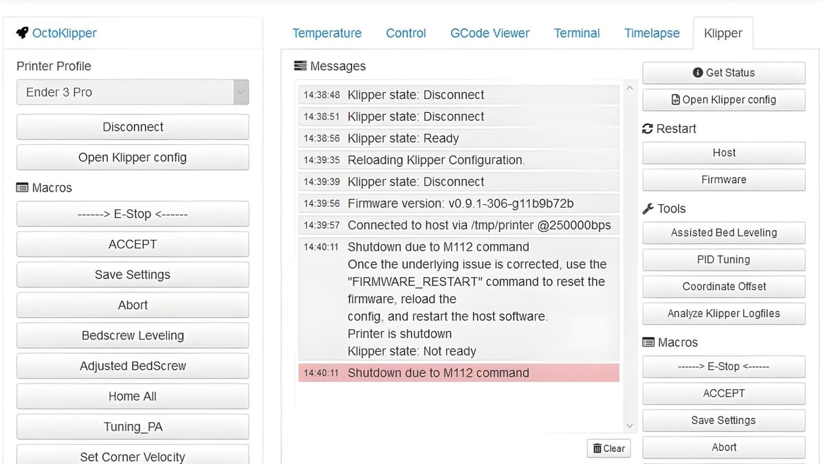 Octoklipper's interface will feel familiar to those already used to Octoprint