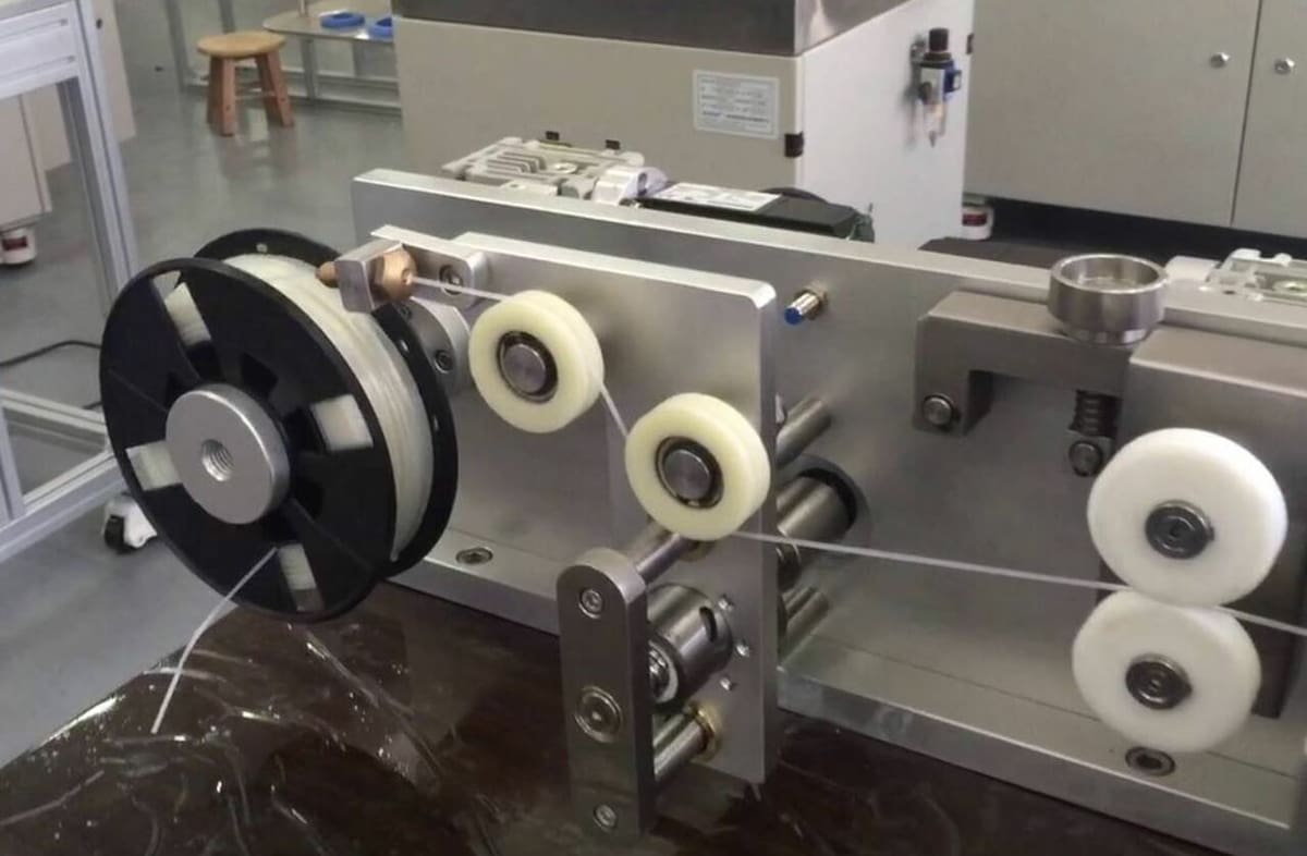 Some filament extruders have cooling systems and spooling devices attached