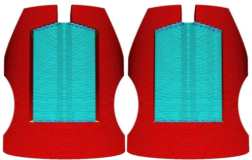 A large X Y support distance (right) vs. a little (left)