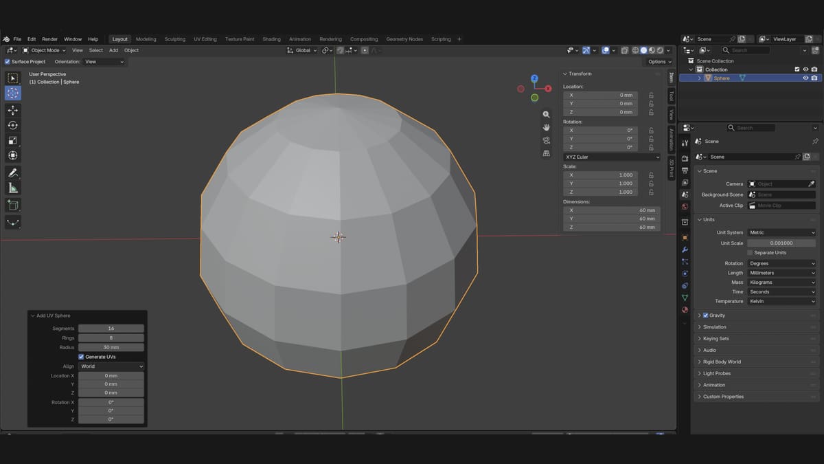 Image of: Add UV Sphere