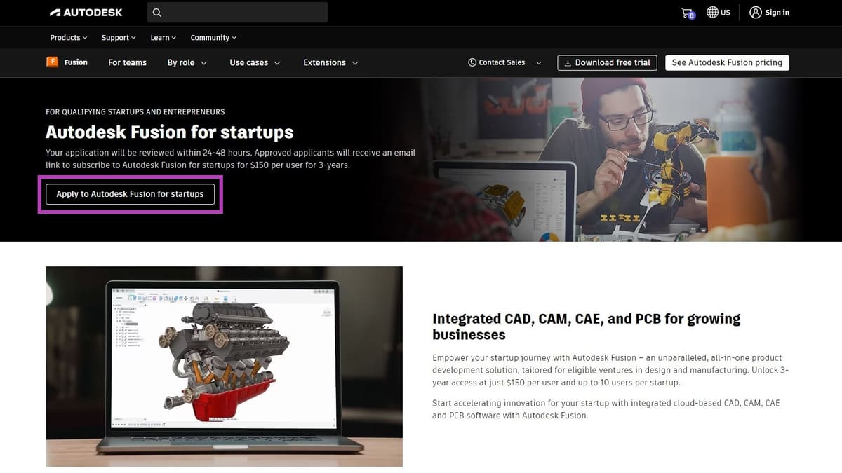 Imagen de Descargar Fusion 360 gratis: Licencia para startups con descuento