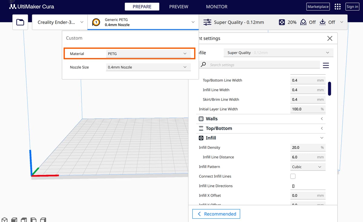 Image of: PETG Profiles in Cura