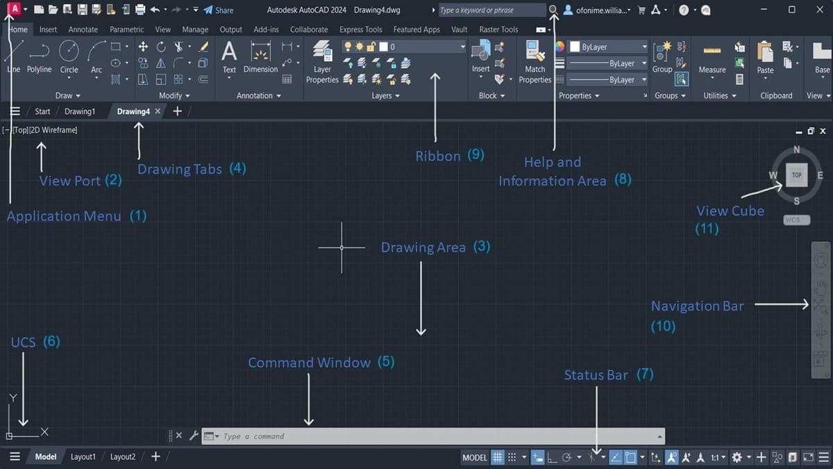 A brief overview of the AutoCAD 2024 interface