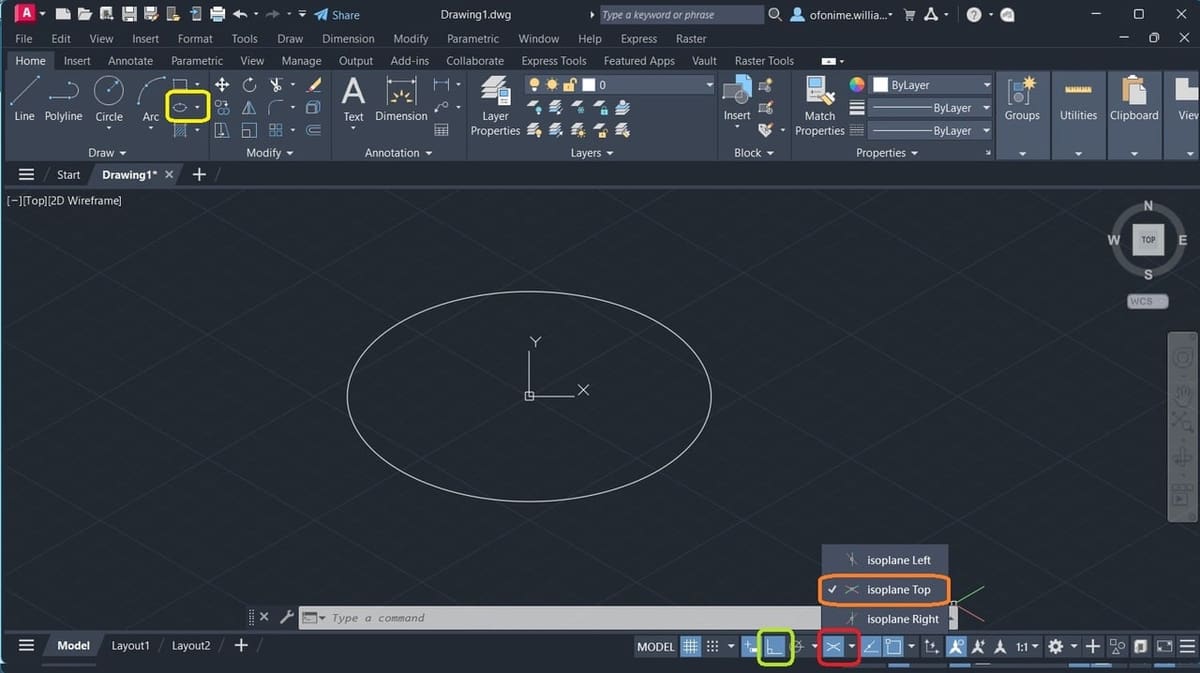 An isometric circle with diameter of 30 representing our base sketch
