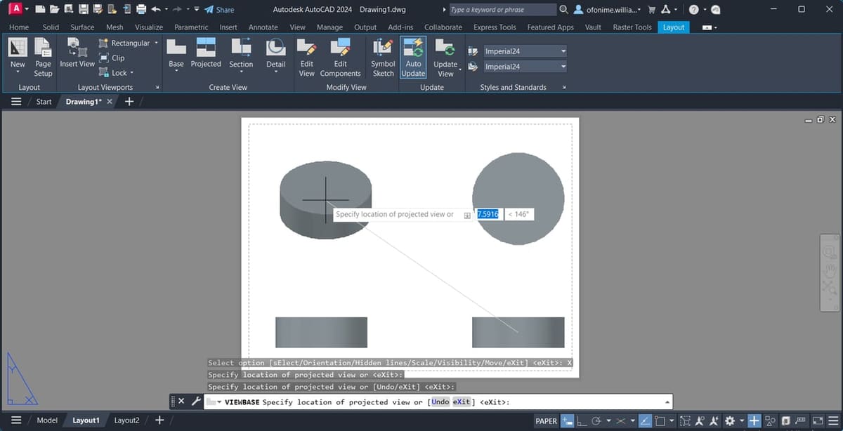 Placing the drawing views via the Base command