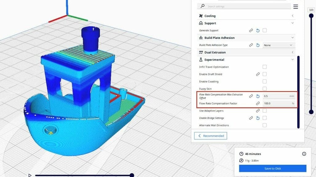 Avoid under- or over-extrusion by tweaking the flow rate compensation