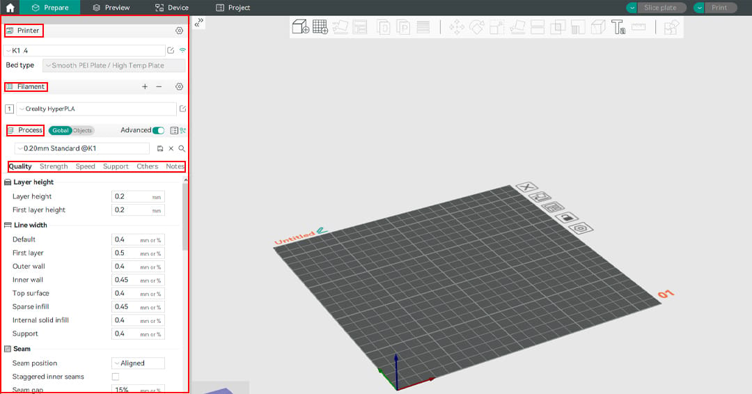 Clean interface, clean work in Orca Slicer