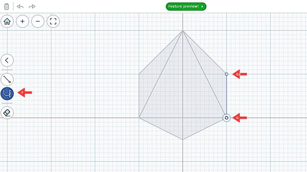 External triangles constructed using the Bézier curve tool