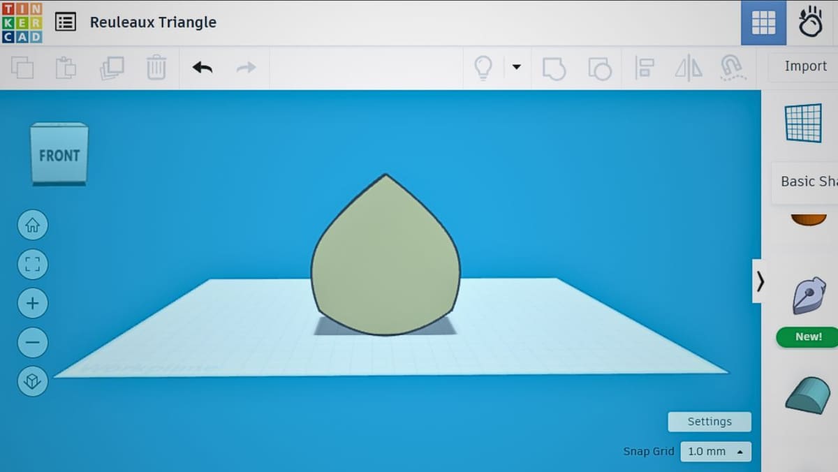 The 3D model of the Reuleaux Triangle created from the 2D sketch