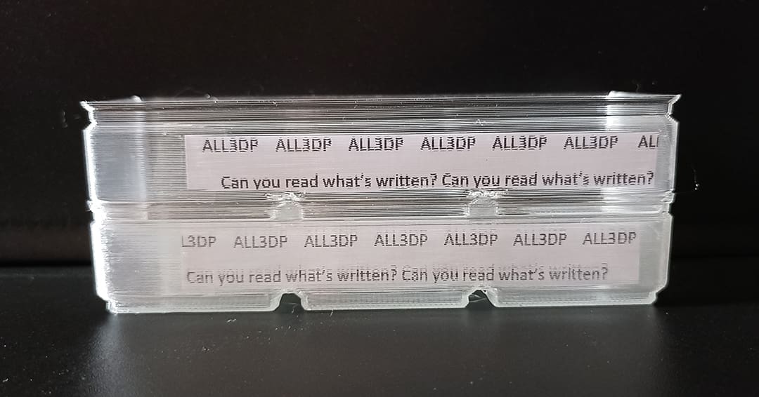 Overture Gridfinity bins printed with one wall (above) and two walls (below)